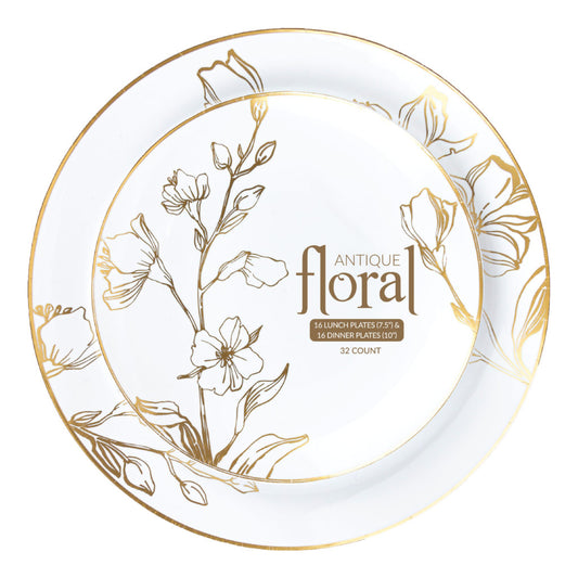 Antique Gold Floral Combo 10″ & 7″ Plates (32 count)