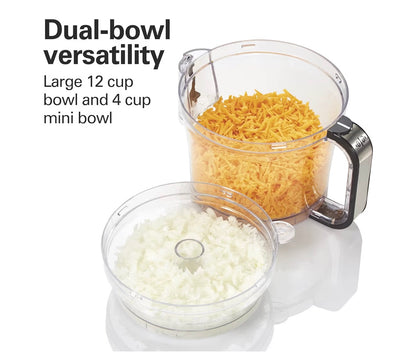 Hamilton Beach Big Mouth Duo Plus 12 Cup Food Processor & Vegetable Chopper with Additional Mini 4 Cup Bowl, Black (70580)