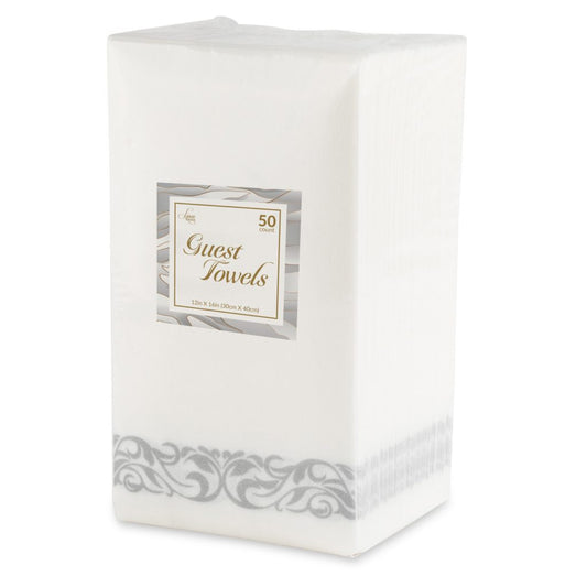 Linen Napkins Silver Border 50 count