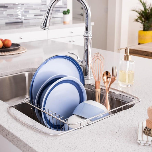 Adjustable over the sink dish, drainer stainless steel