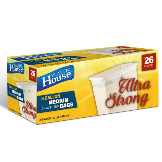 8 Gal White Drawstring Garbage Bags (26 Count)