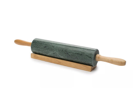 MARBLE ROLLING PIN AND BASE, GREEN
