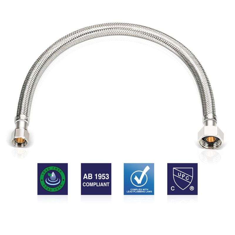 Faucet Supply Line Connector 20" x 3/8" OD x 1/2" FPT
