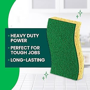 Scotch-Brite Heavy Duty Scrub Sponge, 6 Kitchen Sponges Designed for Tough Messes in the Kitchen that Last 3X Longer*, Best for Cast Iron Skillets and Outdoor Grills, Flexible, Durable, and Strong