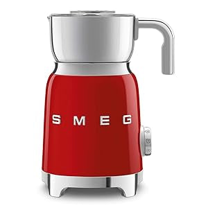 SMEG Retro 50's Style Milk Frother with 2 Disks 6 Preset Programs Hot or Cold Frothing and Induction Heating (Red)