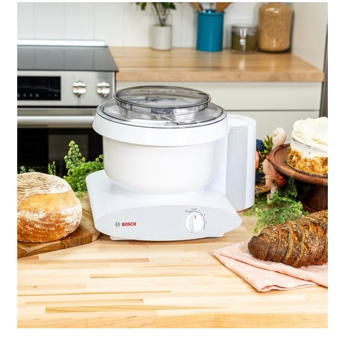 Bosch Universal Plus Stand Mixer 500 Watt, 6.5 Quarts with Wire Whips, Dough Hook & NutriMill Dough Hook Extender Bundle