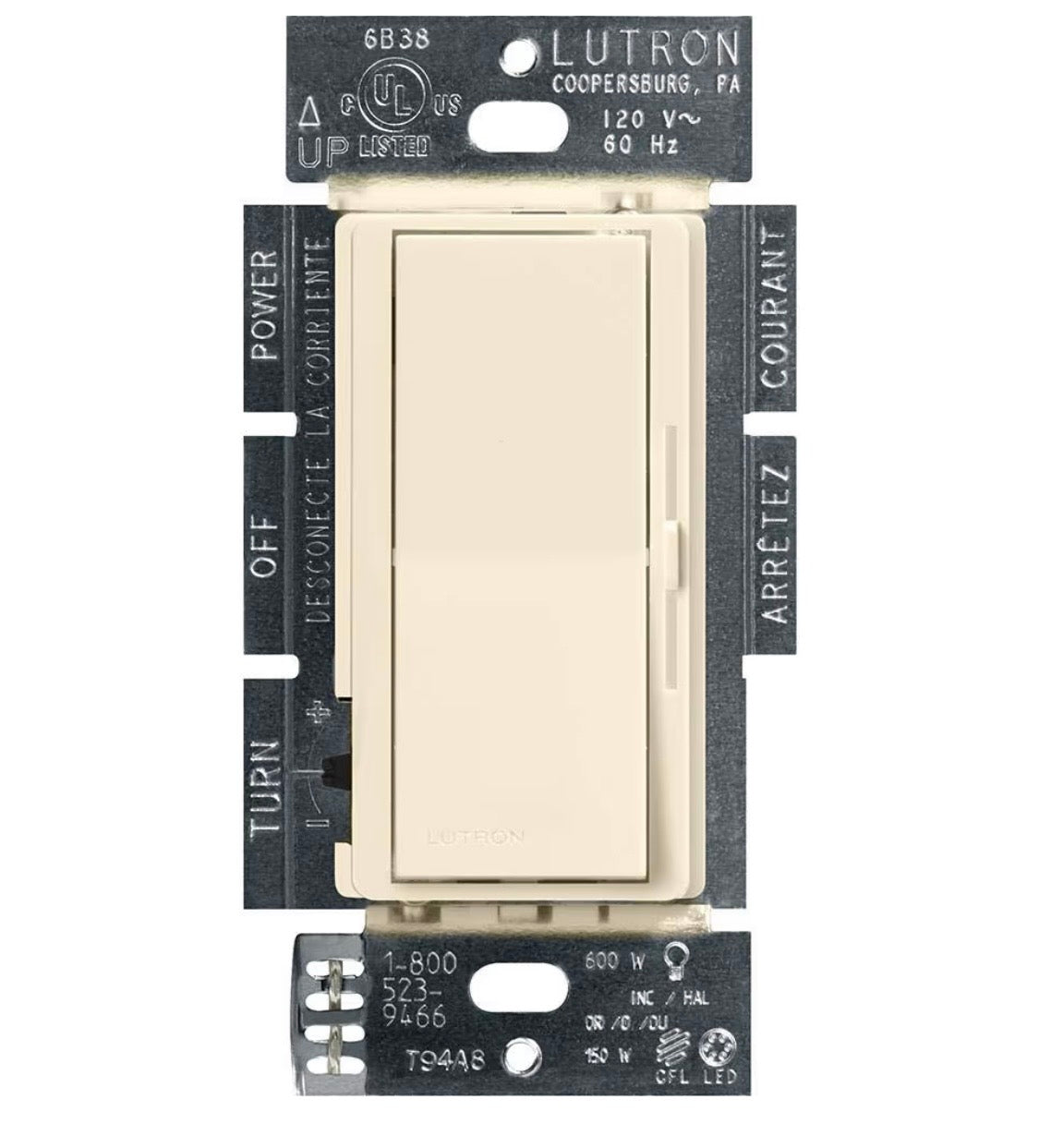 Lutron Diva LED+ Dimmer Light Switch for Dimmable LED, Halogen, and Incandescent Bulbs, 150 Watt, Single-Pole or 3-Way, DVCL-153P-AL, Almond