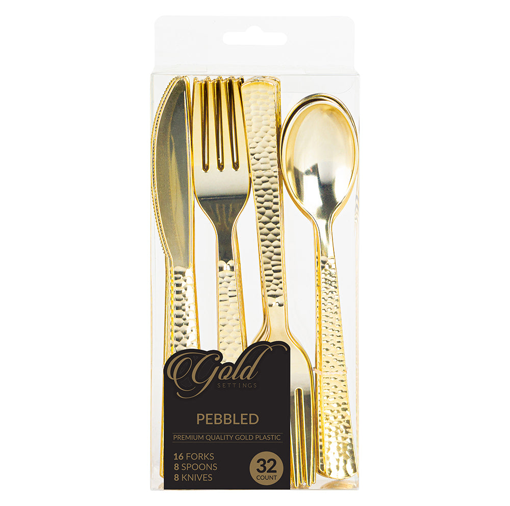 Pebble Cutlery Combo Gold (32 Count)