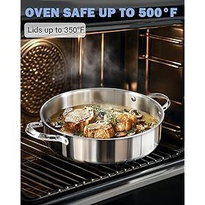Cooks Standard Multi-Ply Clad 5.5 Quart Stainless Steel Saut'e Pan, 12 Inch Deep Frying Pan Skillet with Lid, Induction-Ready Cooking Pan with Two Side Handles, Dishwasher & Oven Safe