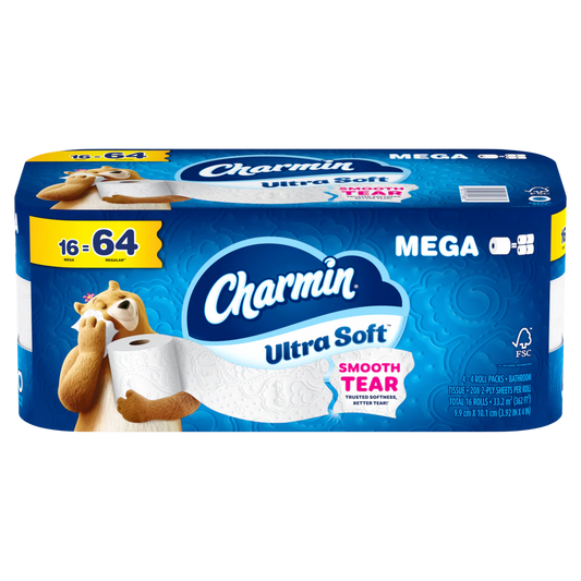 Charmin Toilet Paper Ultra Soft 2-ply Bath Tissue Mega Rolls 208 sheets per roll - 4x4pk - 16ct/1pk