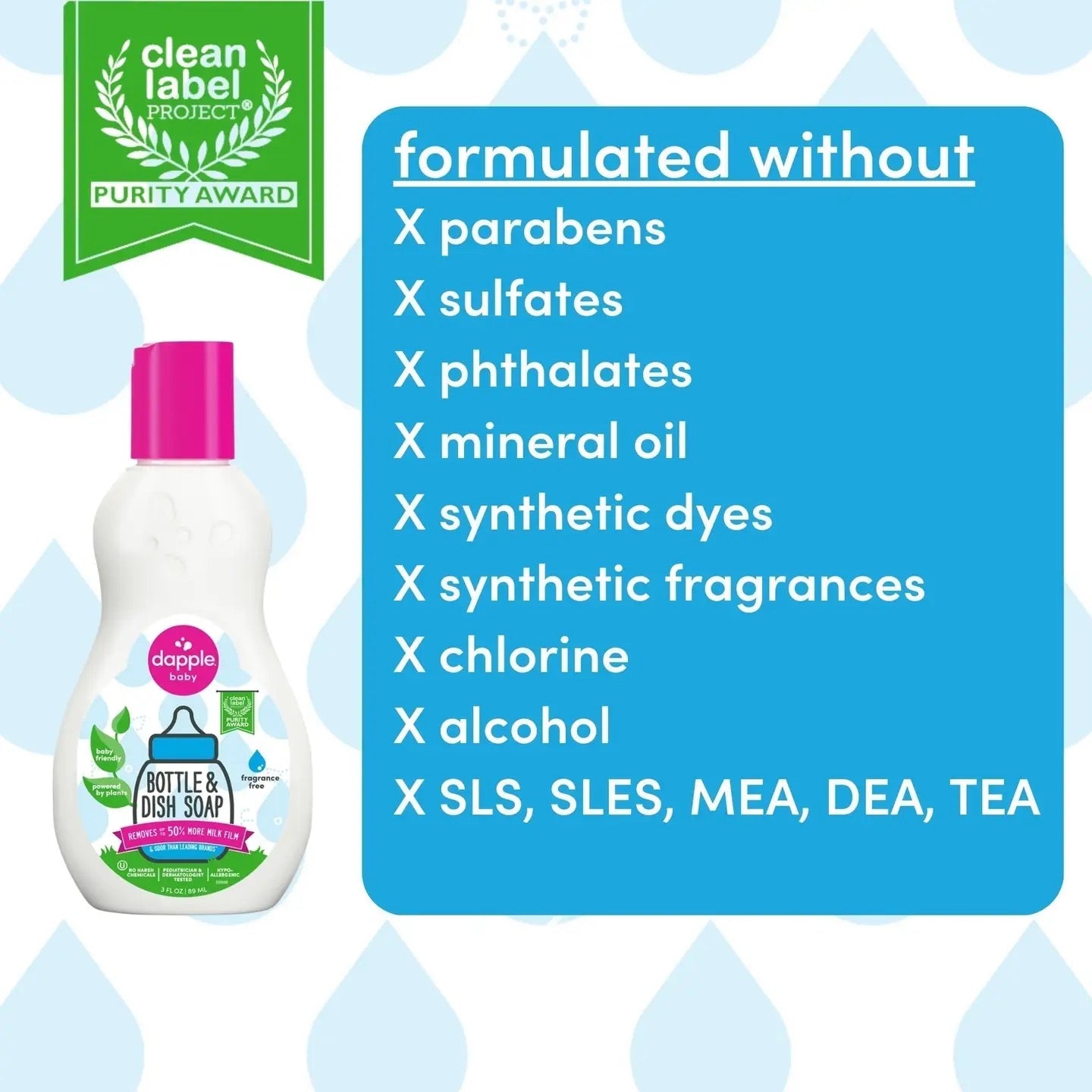 Dapple Bottle & Dish Soap - Fragrance Free - 3 fl oz