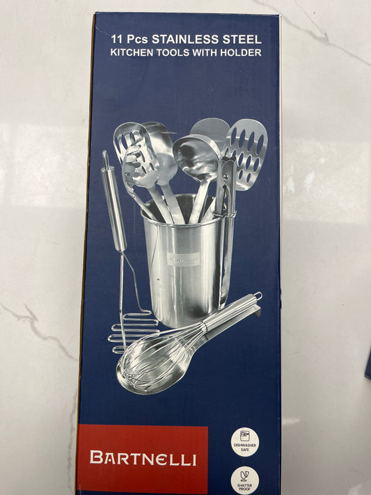 Bartnelli 11 piece stainless steel utensil set with holder