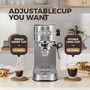 JASSY Espresso Coffee Makers 20 Bar Cappuccino Machines with Milk Frother for Espresso/Cappuccino/Latte/Mocha for Home Brewing with 35 oz Removable Water Tank/Full Stainless Steel /1450W