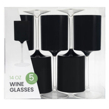 Two Tone Wine Glass 14oz Black/Clear (5 Count)