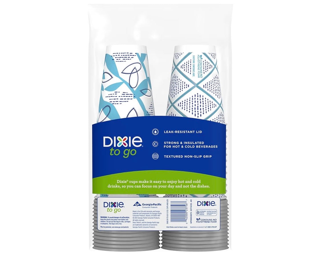 Dixie To Go Paper Coffee Cups With Lids, 12 oz, 26 ct, Disposable Insulated Paper Cups for On-The-Go Hot or Cold Beverages