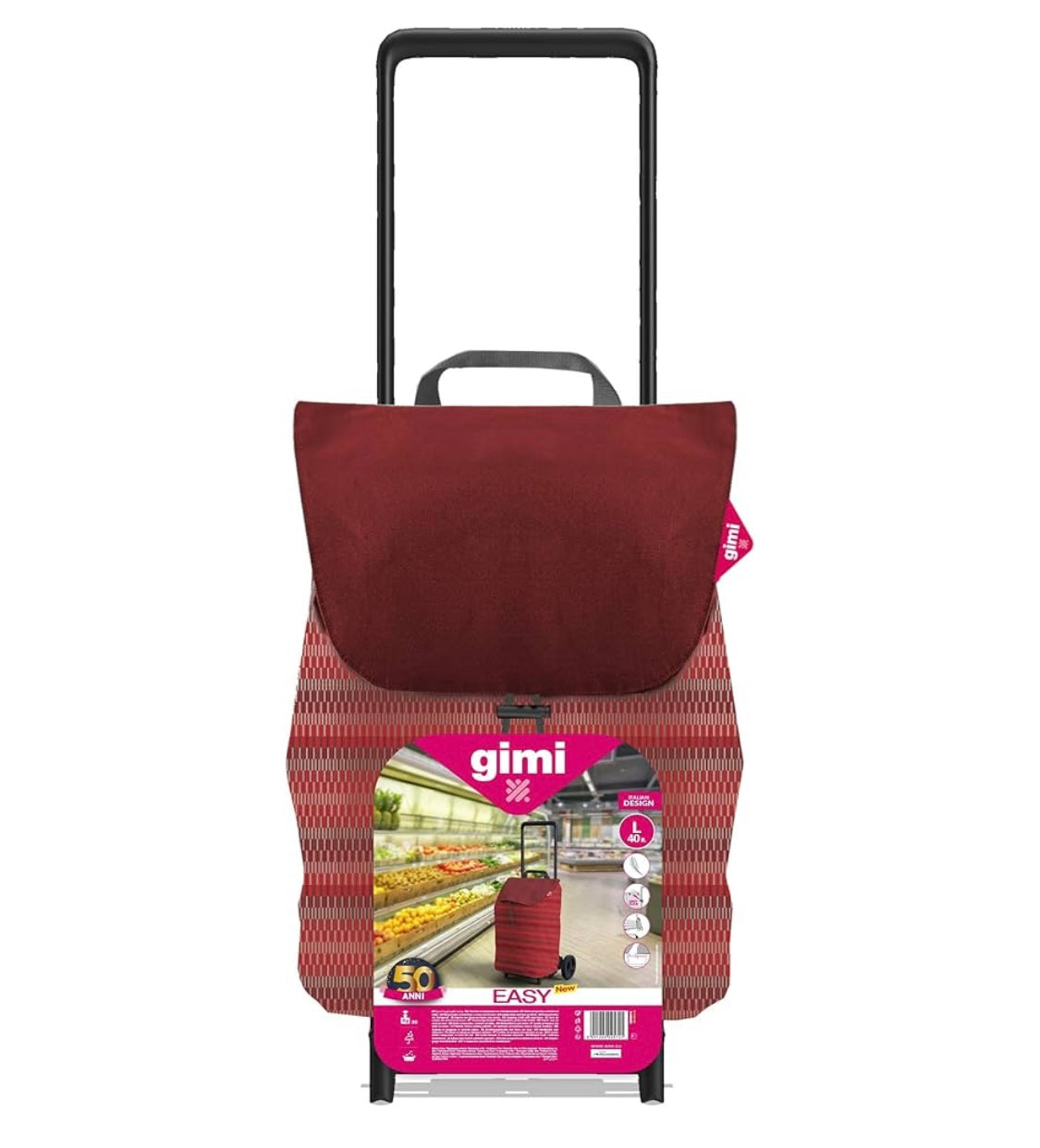 Shopping trolley GIMI Weight Carrier, Capacity 30 kg, Alloy Steel Polyester, red, 40 L