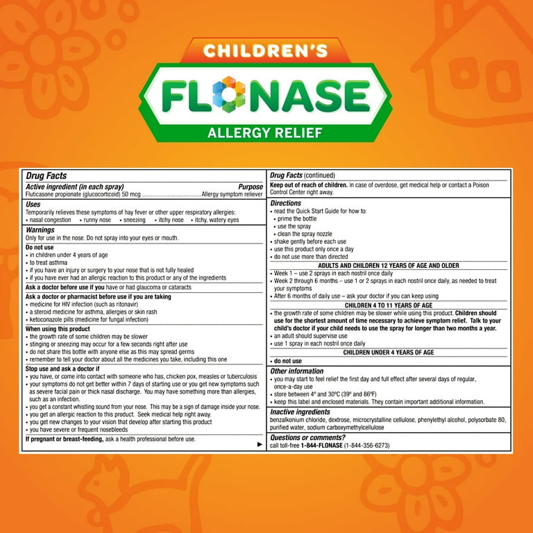 Flonase Children's 24 Hour Non-Drowsy Decongestant Severe Allergy Relief Medicine Nasal Spray, 72 Sprays
