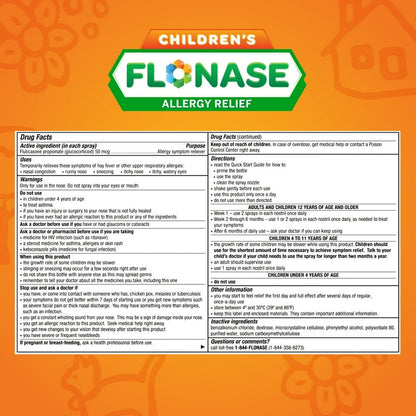 Flonase Children's 24 Hour Non-Drowsy Decongestant Severe Allergy Relief Medicine Nasal Spray, 72 Sprays