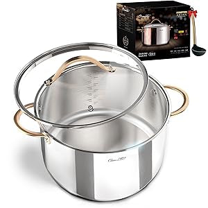 Ciwete 8 Quart Stock Pot, 3 Ply Whole Clad Stainless Steel Stock Pot, 8 QT Cooking Pot with Lid, Induction Pot for Cooking, 18/10 Stainless Steel Cookware Stockpots Oven, Gas and Dishwasher Safe
