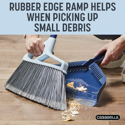 Casabella XL Power Core Broom 15" Brush Width + Dustpan w/ Integrated Scraper Rubber Lip 53" Length