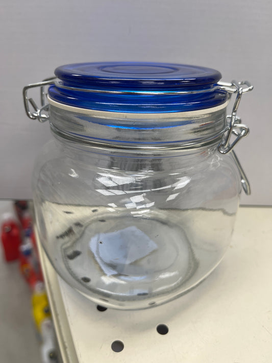 Glass jar blue top