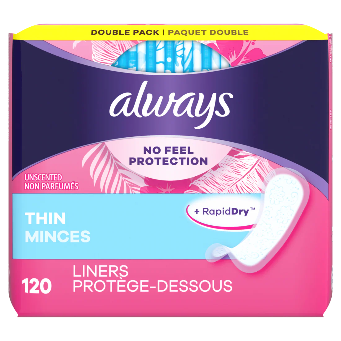 Always Thin No Feel Protection Daily Liners Regular Absorbency Unscented - 120ct