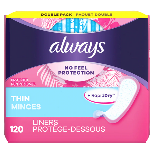 Always Thin No Feel Protection Daily Liners Regular Absorbency Unscented - 120ct