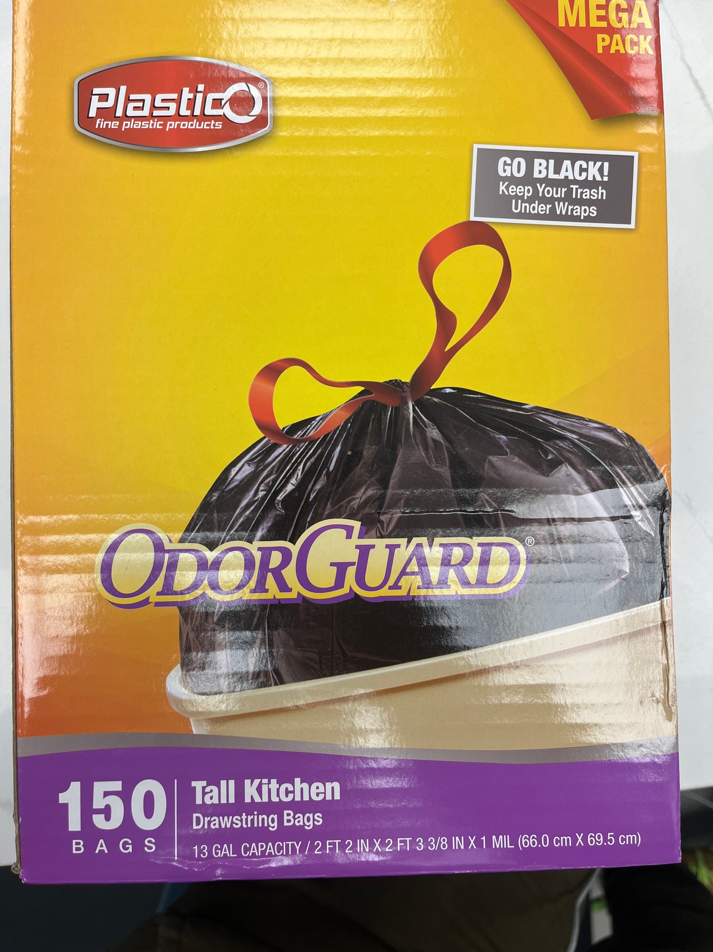 Plastico tall kitchen drawstring, garbage bags 150 count 13 gallon
