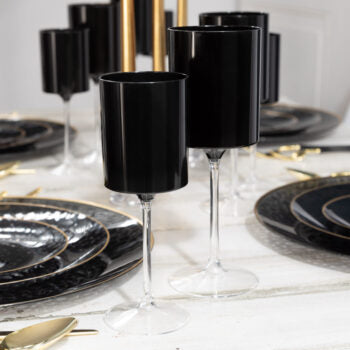 Two Tone Wine Glass 14oz Black/Clear (5 Count)