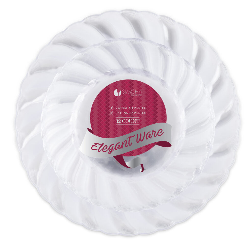 Elegant Ware Collection Clear Combo Shrink 7″ & 9″ Plates (16 Count x 2)