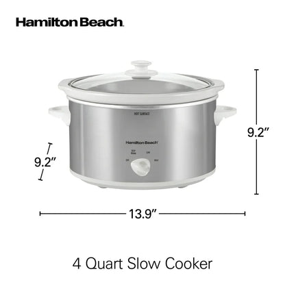Hamilton Beach 4 Qt Slow Cooker, Stoneware Crock with Removable Pot, White and Silver
