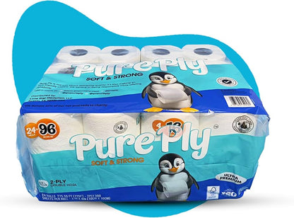 Ultra-Soft 2-Ply Toilet Paper, 300 Sheets, 24 Embossed Rolls, Septic-Safe