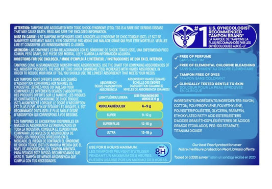 Tampax Pearl Tampons Regular Absorbency Unscented - 8ct