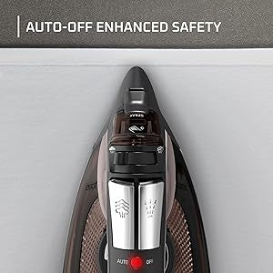 Rowenta Access Stainless Steel Soleplate Steam Iron with Retractable Cord, Powerful Steam Diffusion, Auto-Off and Anti-Drip, 1725 Watts, Black Clothes Iron, DW2459