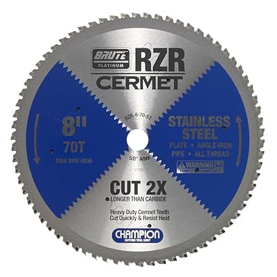 Champion Cutting Tool Corp Circular Saw Blade 8", 70T (RZR-8-70-ST)-Cut Stainless