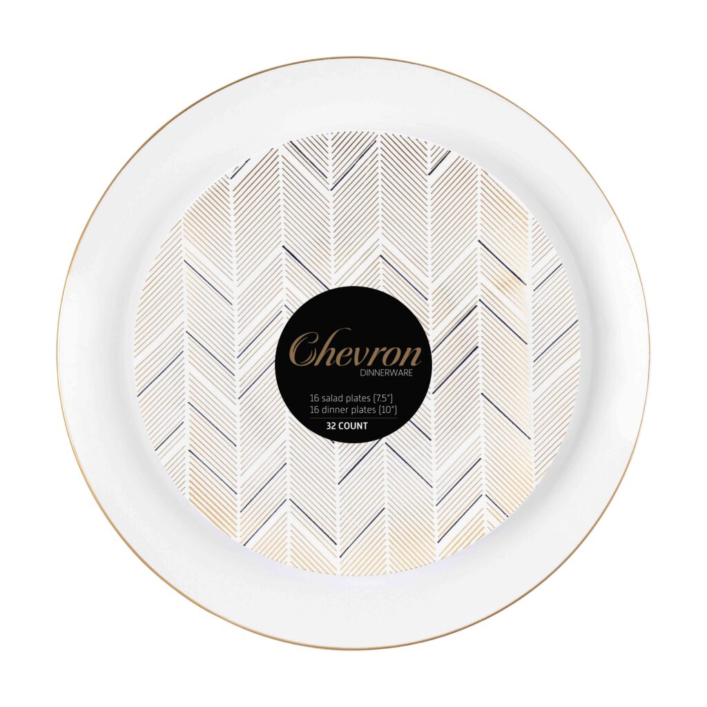 Chevron Organic Gold/Black Combo 7.5″ & 10″ Plates (32 Count)