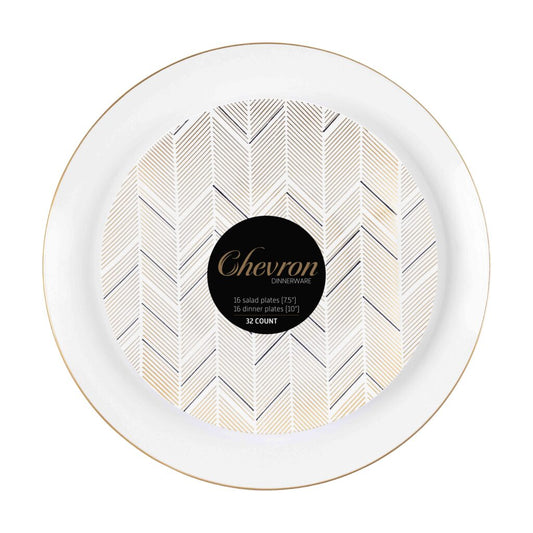 Chevron Organic Gold/Black Combo 7.5″ & 10″ Plates (32 Count)