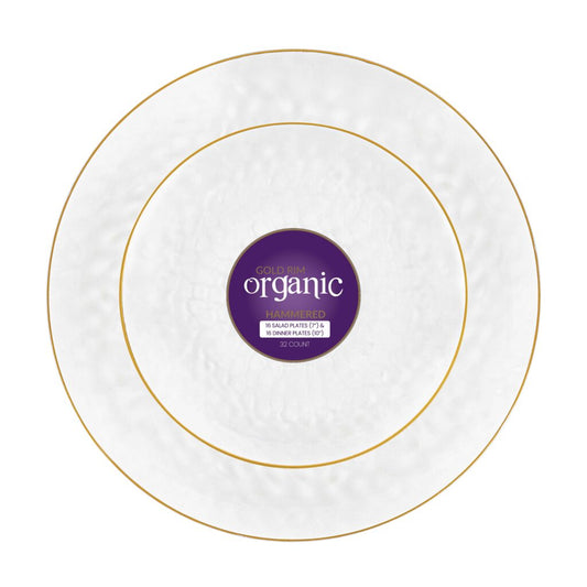 Organic Hammered Clear Gold Rim Combo 7â€³ & 10â€³ Plates (32 Count)