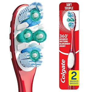 Colgate 360 Optic White Advanced Whitening Toothbrush, Soft, 2 Pack