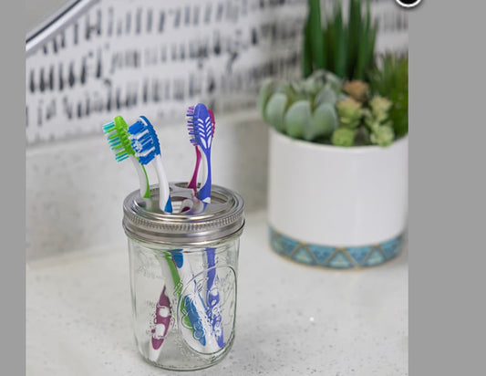 Jar set of 2 tooth brush toothpaste, holders, stainless steel