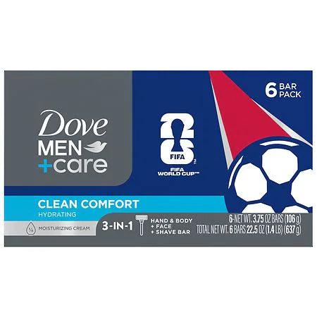 Dove Men+Care Limited Edition FIFA Body Soap and Face Bar Clean Comfort, 3.75 oz, 6 pack