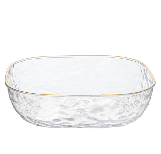 Hammered Square Bowl Clear/Gold Rim 96oz