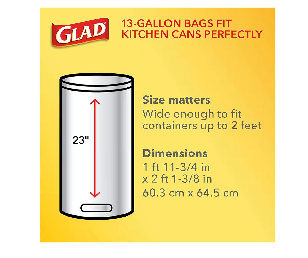 Glad Tall Kitchen Trash Bags 13 Gallon,Unscented Garbage Bags,Quick-Tie,68 Count