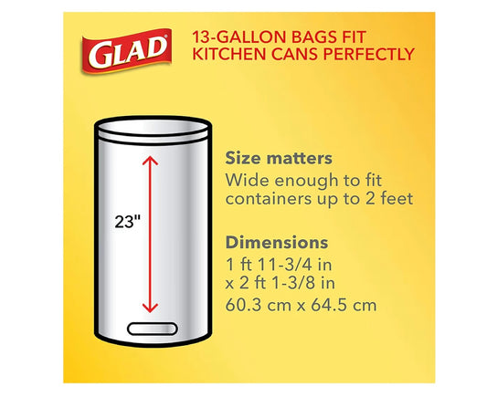 Glad Tall Kitchen Trash Bags 13 Gallon,Unscented Garbage Bags,Quick-Tie,68 Count