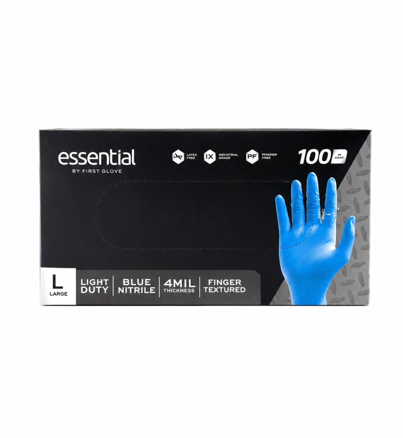 First Glove 4 Mil Blue Nitrile Disposable Gloves - Large - 100 Count - Food Safe Medical Exam Grade Gloves for Cooking & Cleaning - Latex Free, Powder Free, Micro-Textured Grip