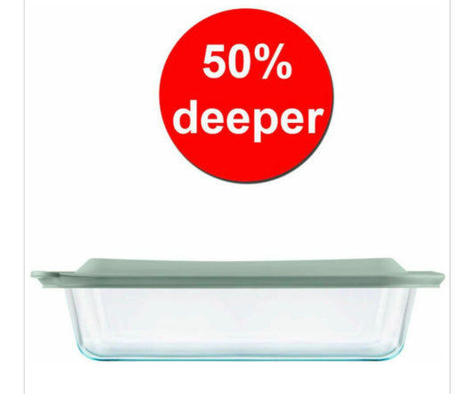 PYREX-DEEP-BAKE DISH w-COVER 5.3 qt – 9″x 13″