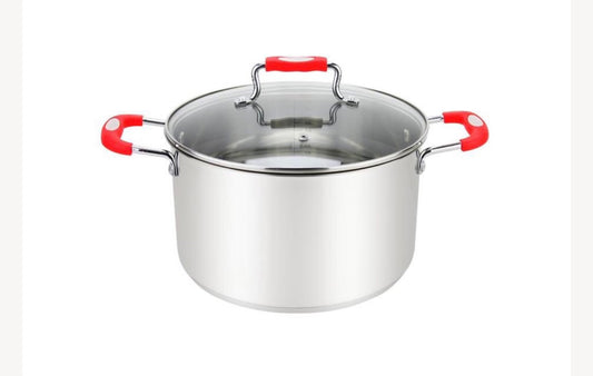 Millvado - Urban, Stock Pot with Glass Lid, Silicone Handles, 18/10 SS, Red, 3 qt