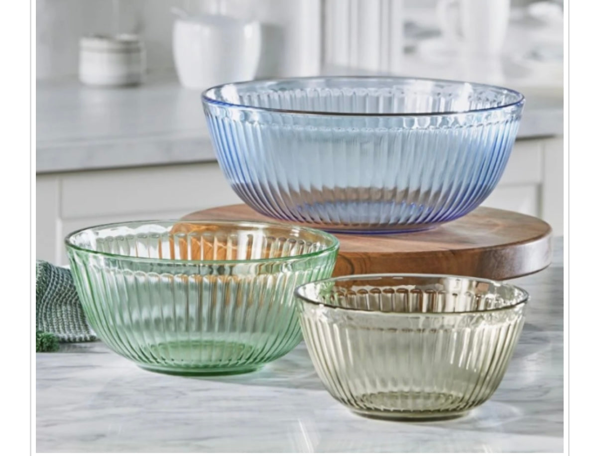 PYREX-3 PC. MIXING BOWL SET TINTED & SCULPTURED