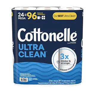 Cottonelle Ultra Clean Toilet Paper, 1-ply, White, 312 Sheets/Roll, 24=96 Rolls