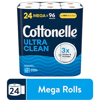 Cottonelle Ultra Clean Toilet Paper, 1-ply, White, 312 Sheets/Roll, 24=96 Rolls